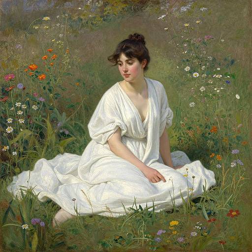 Serene Woman in White Dress on Meadow