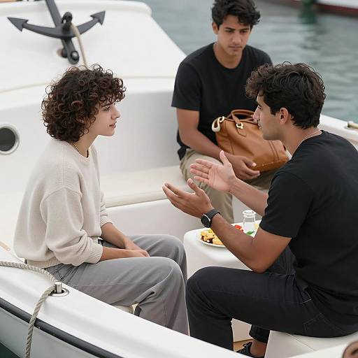 Bright Daylight Boat Scene with Friends