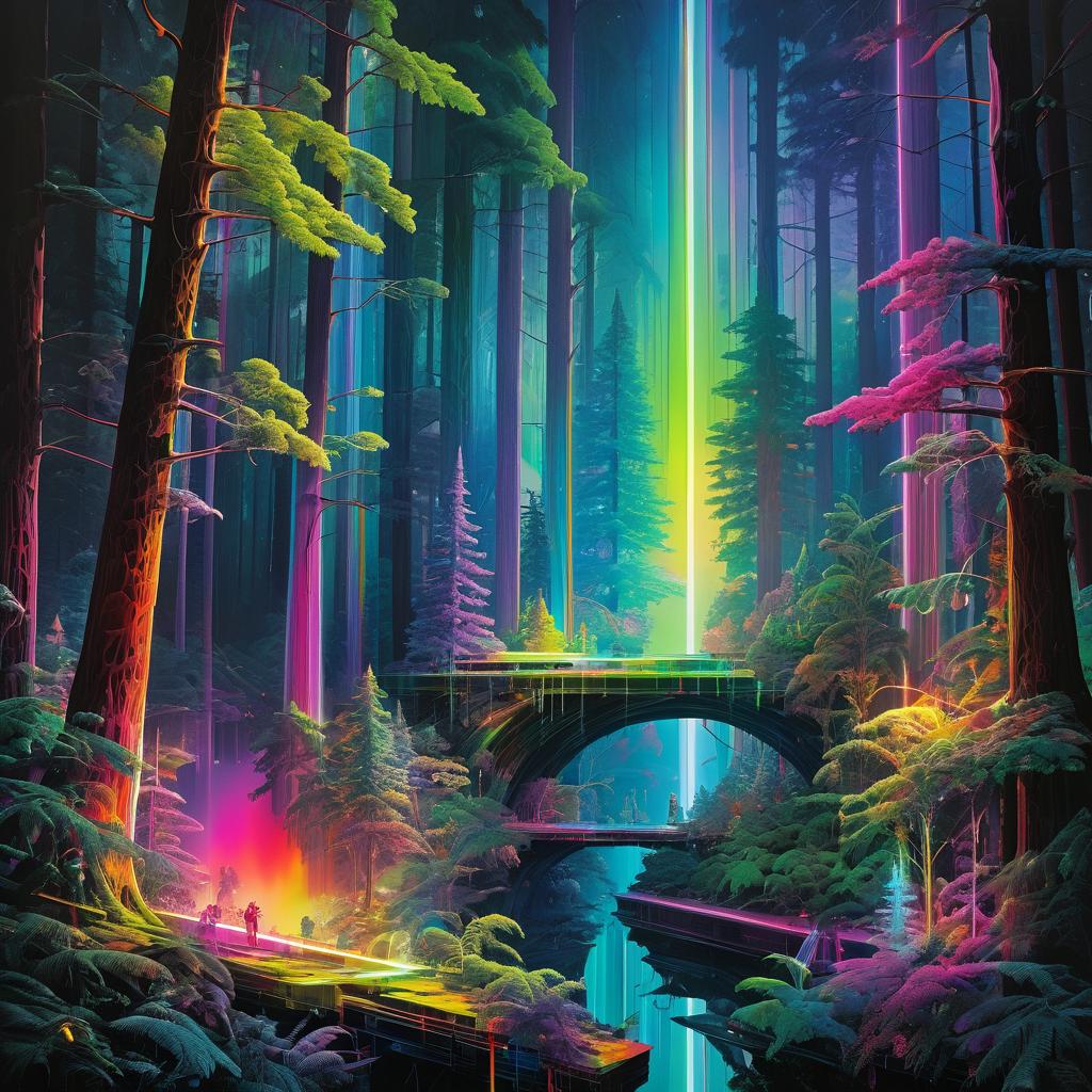 Enchanting Futuristic Neon Forest Art