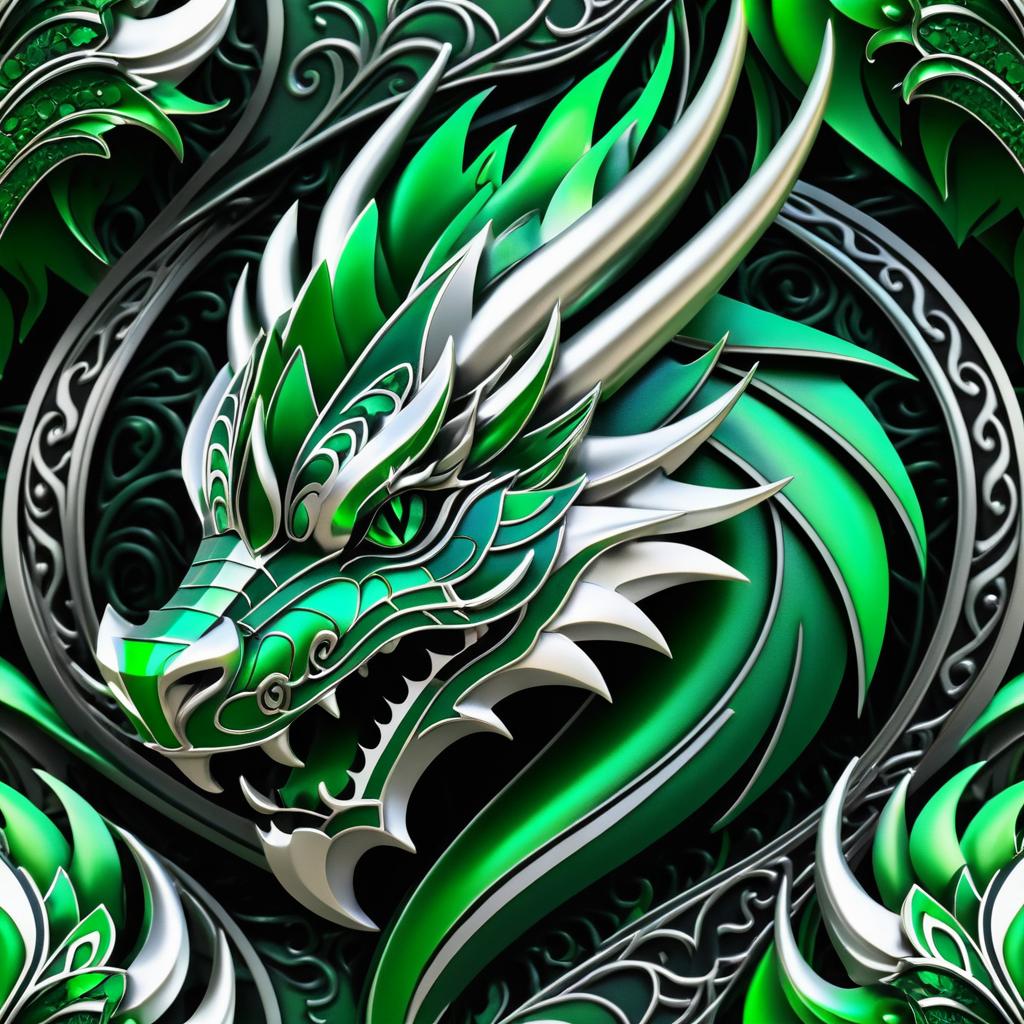 Stylized Dragon Head in Emerald and Silver