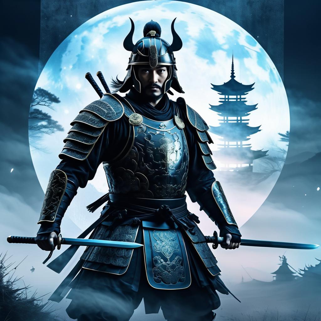 Samurai Silhouette in Mystical Battlefield