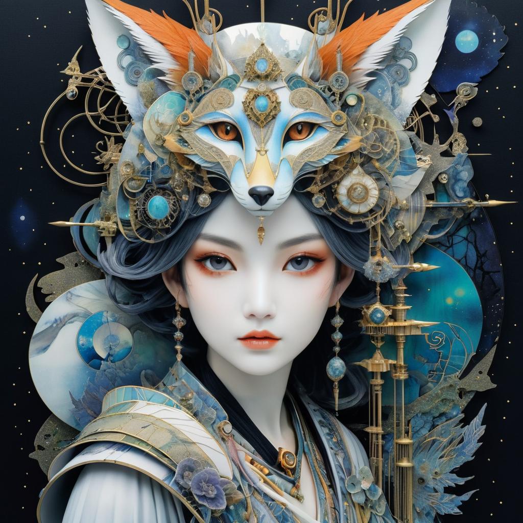 Mystical Figure with Mechanical Fox