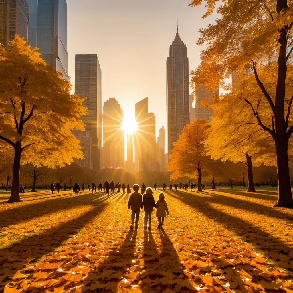 Autumn Sunset Over City Park