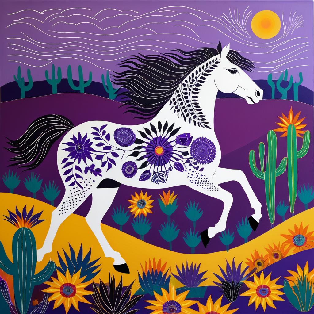 Wild Horse in Monochrome Gond Art