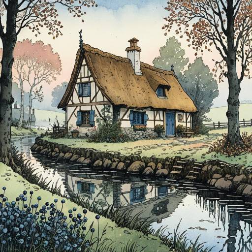 Charming Medieval Landscape at Dawn