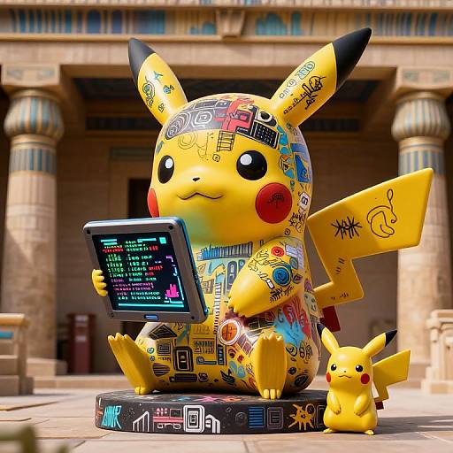 Futuristic Pikachu Sculpture with Urban Art