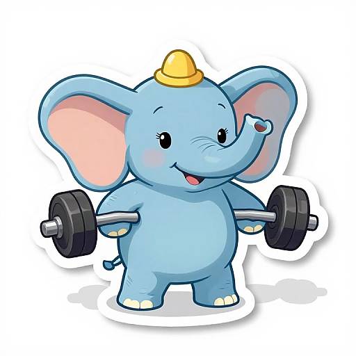 Cute Blue Elephant Lifting Weights