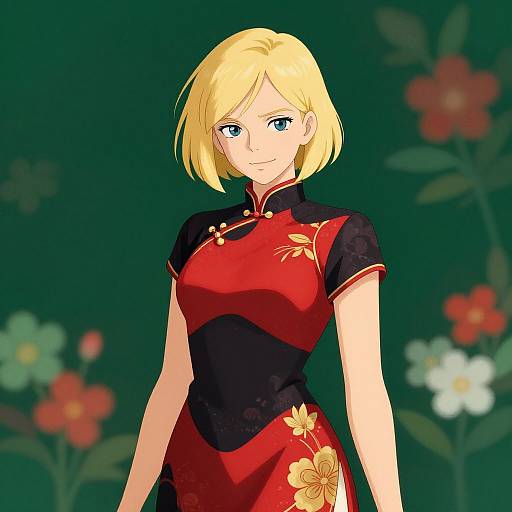 Confident Woman in Cheongsam Dress