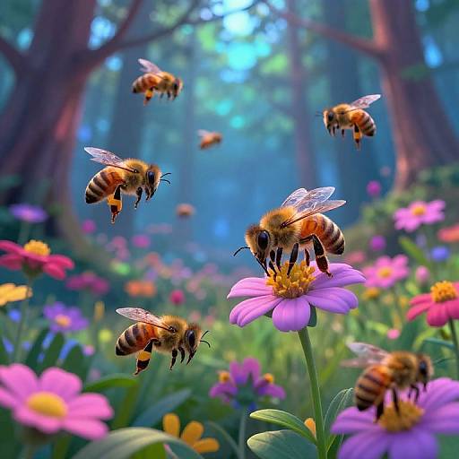 Neon Forest with Digital Flowers