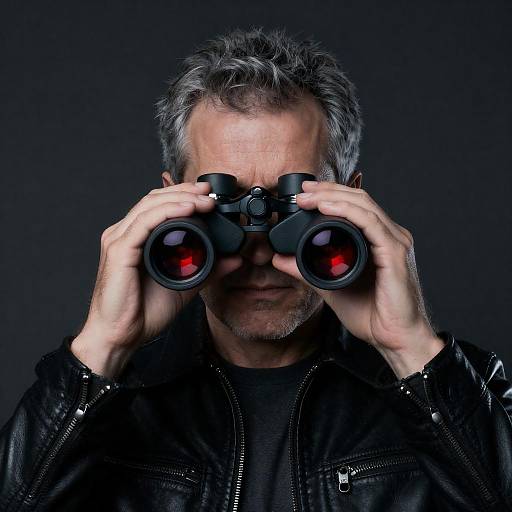 Mysterious Man with Glowing Binoculars