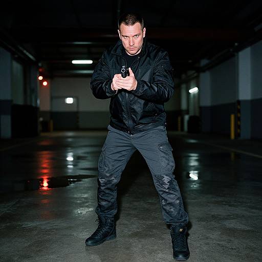 Urban Tactical Gear in Neon Warehouse