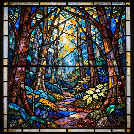 Vibrant Mystical Stained Glass Forest