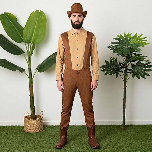 Bearded Man in Costume with Plant