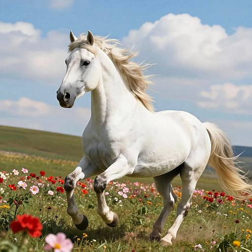 Majestic White Horse Galloping Gracefully