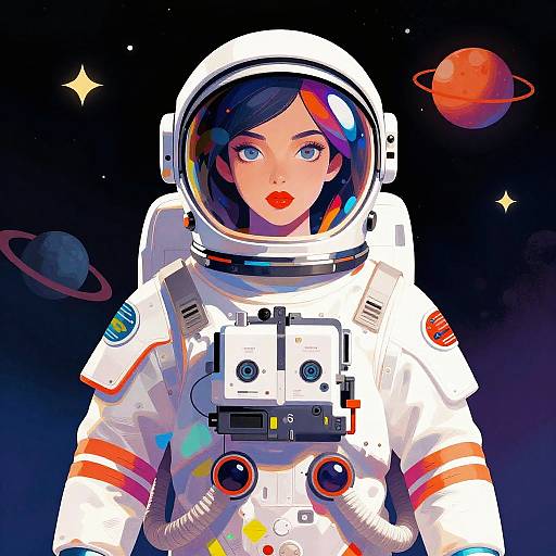 Vibrant Female Astronaut in Cosmic Art