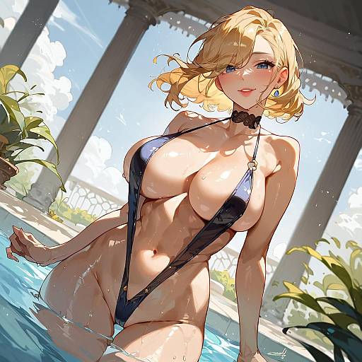 Curvy Woman in Slingshot Bikini by Poolside