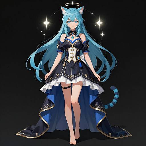 Anime Girl with Cat Ears and Celestial Halo