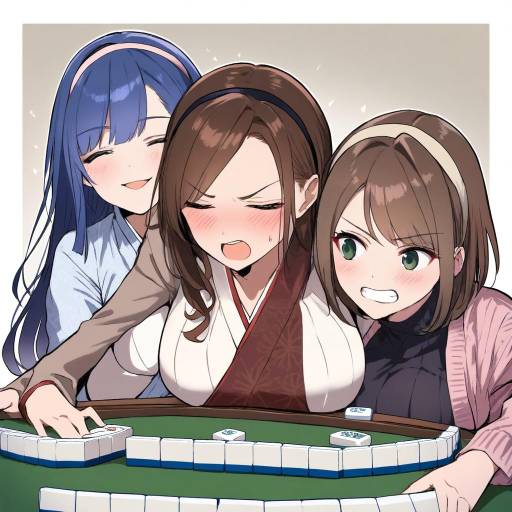 Mahjong Game with Three Girls