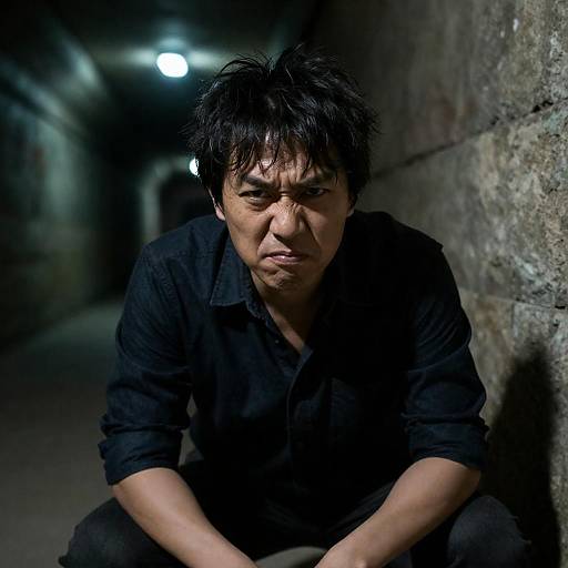 Intense Man in Dark Tunnel Atmosphere