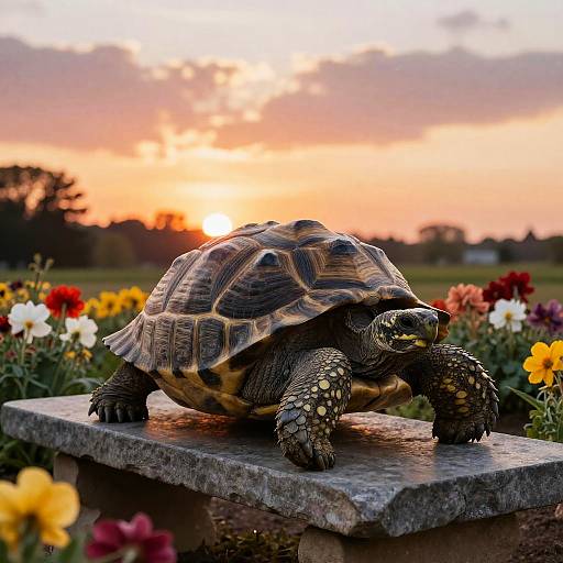 Tortoise Relaxing at Sunset Garden