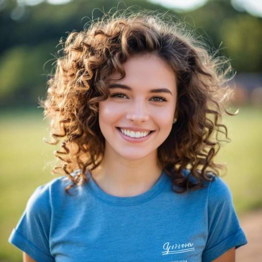 Smiling Young Woman with Curly Hair Outdoors