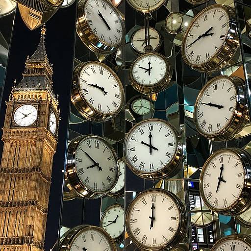 Mirror Clock Tower with Multiple Times