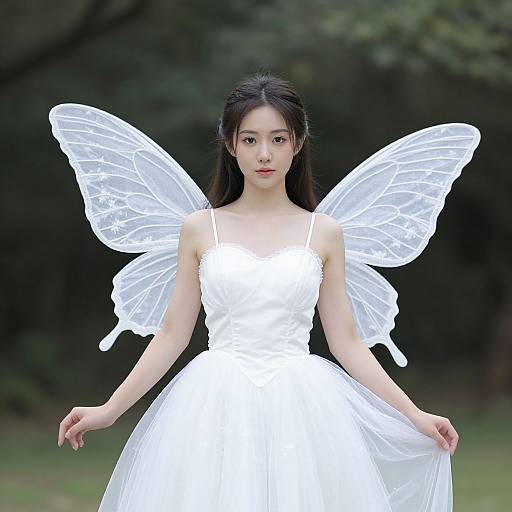 White Fairy Costume Woman with Wings