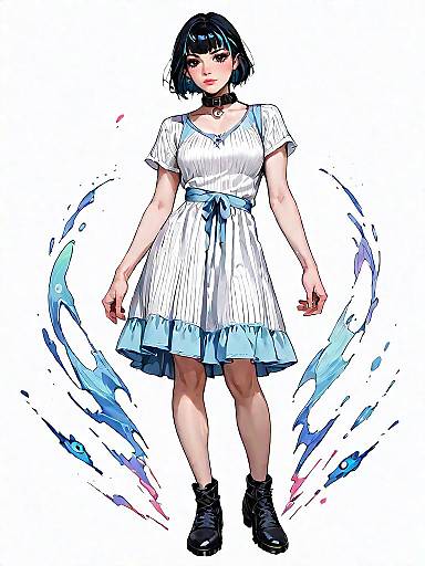 Stylish woman in casual sporty dress with artistic splash