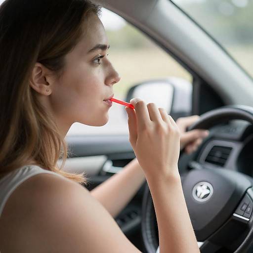 Woman in Profile Drinking in a Car