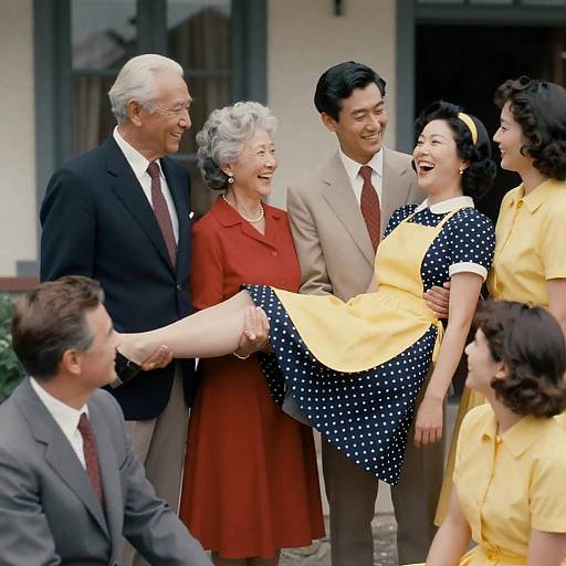 Vintage Lively Six-Person Family Portrait