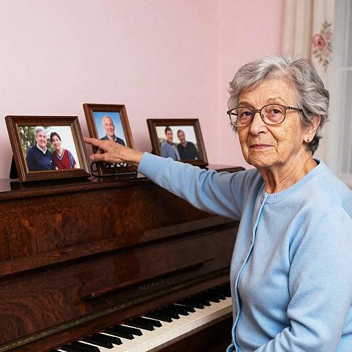 Elderly Woman Pointing at Piano Photos