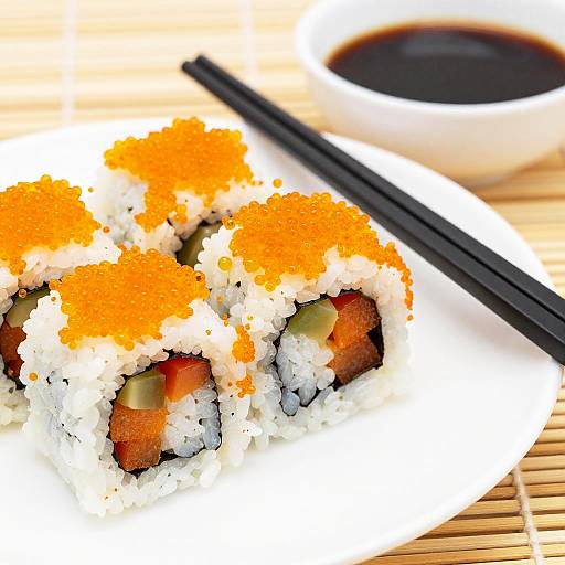 Vibrant Sushi Rolls with Fish Roe