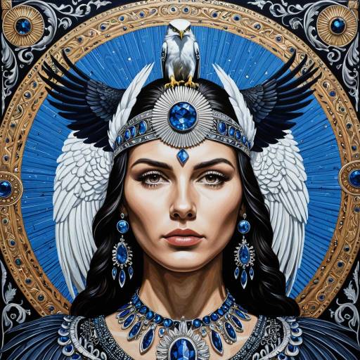 Regal Woman with Hawk and Jewel-Encrusted Circlet