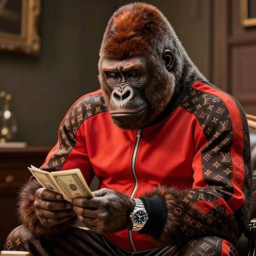 Ultra-Realistic Gorilla Dave Counting Money