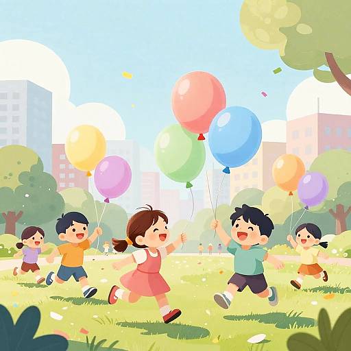Joyful Children with Colorful Balloons
