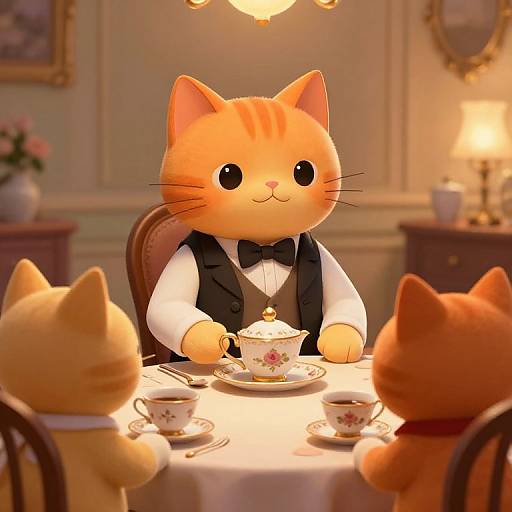 Whimsical Cat Tea Party Illustration