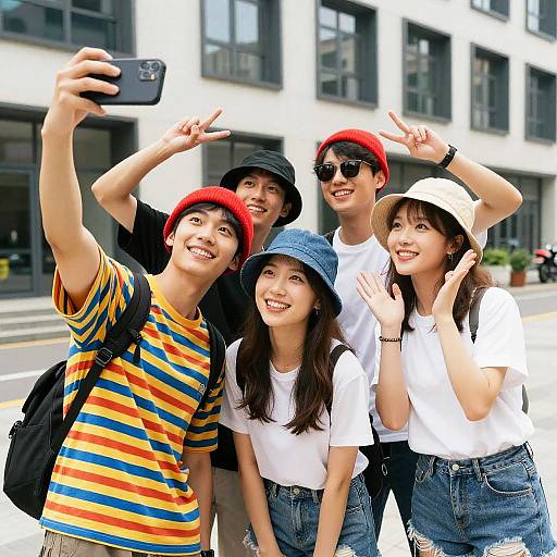 Playful Urban Friends Selfie in Daylight