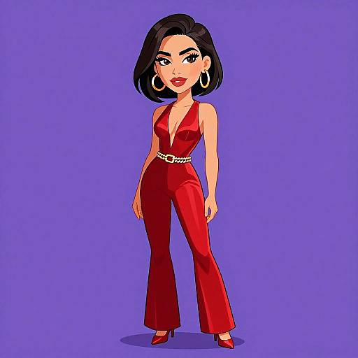 Elegant Woman in Red Satin Jumpsuit