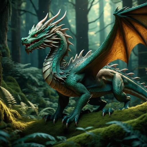 Majestic Dragon in Whimsical Forest Majestic Dragon in Whimsical Forest