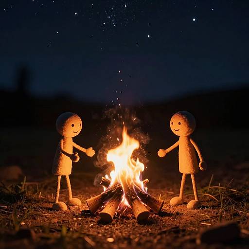 Stick Figures Cozy Campfire Night