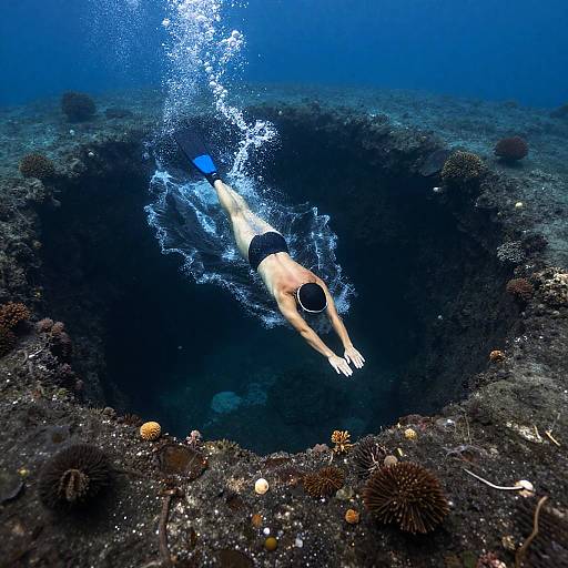 Lone Swimmer Near Volcanic Crater