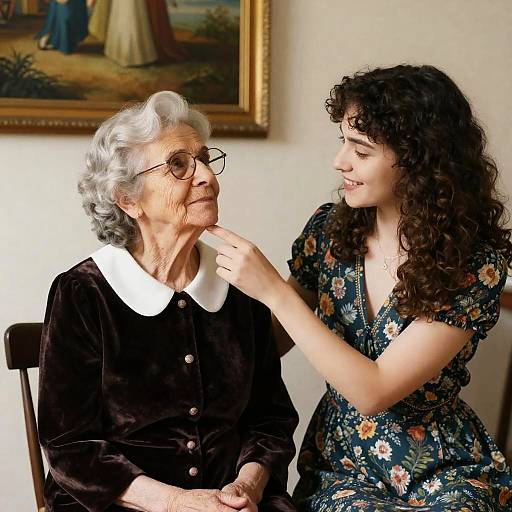 Young Woman Tenderly Touching Elderly Woman's Chin