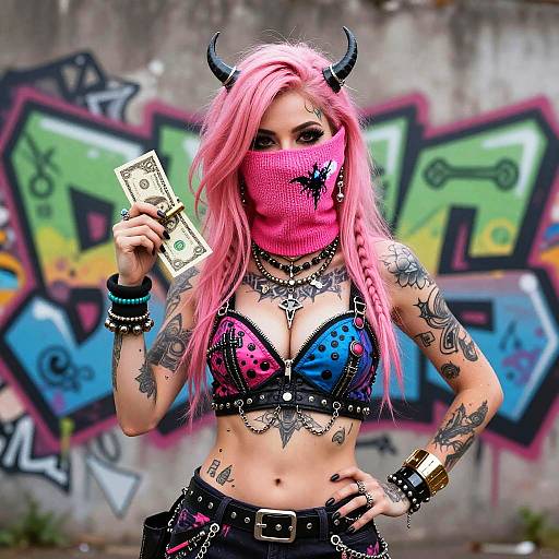 Vibrant Punk Gangster Female Portrait