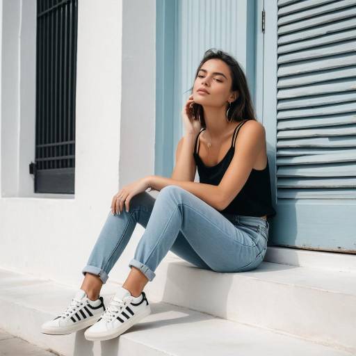 Young Woman Sitting Outdoors in Casual Outfit