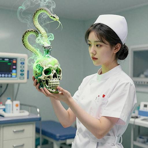 Young Nurse with Poisonous Skull Bottle