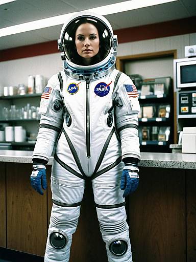 Woman in Space Suit at Counter