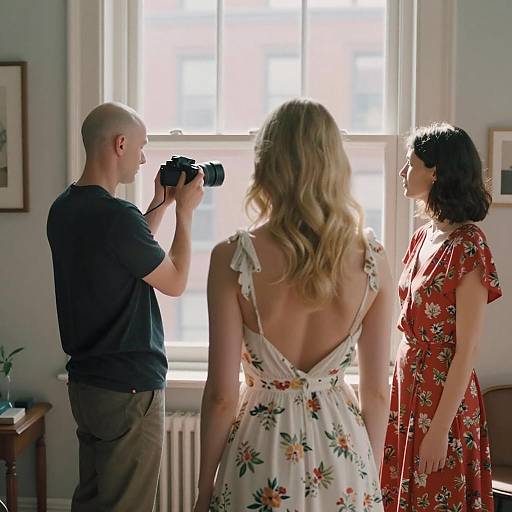 Photographer and Two Women in Urban Apartment