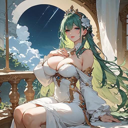 Happy Girl on Balcony at Night