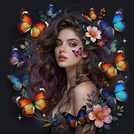 Ethereal Woman Surrounded by Butterflies