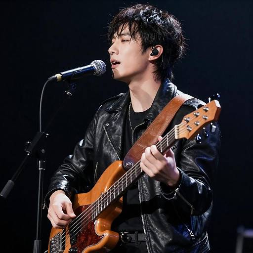 Young Acoustic Bassist in Leather Jacket